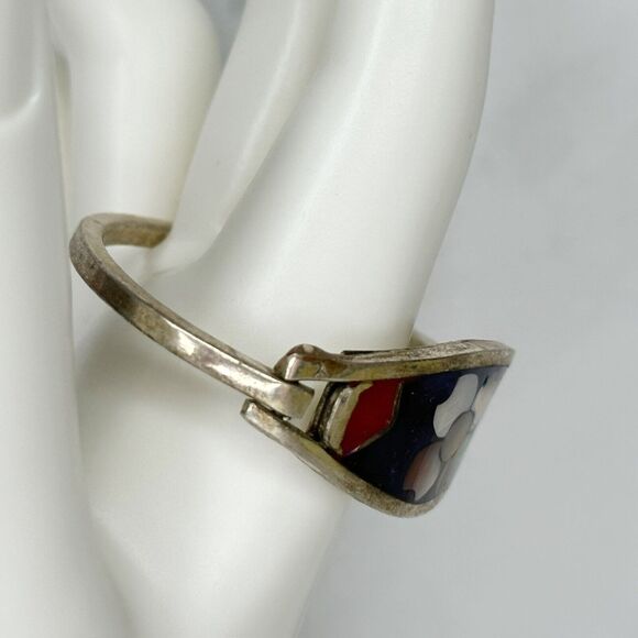 Vintage Mexico Alpaca Silver Tone Abalone Shell Flower Child's Bangle ✨ - Picture 10 of 10